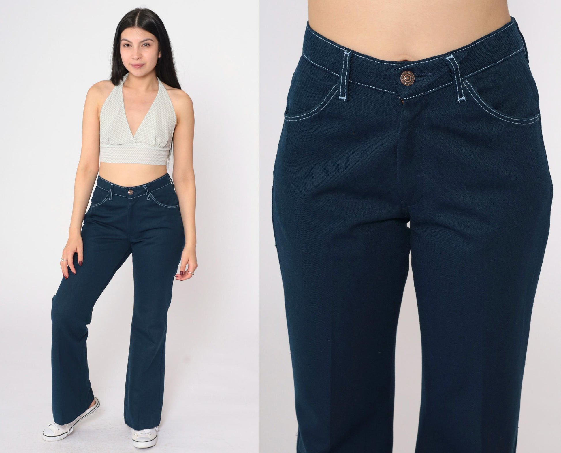 70s Farah Navy Bell Bottom Pants High Rise Flared Trousers Medium