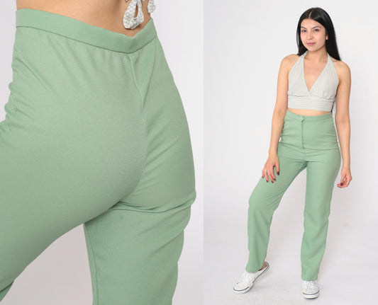 70s High-Rise Straight Leg Trousers Sage Green Extra Small
