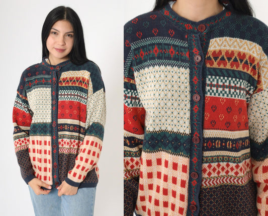 90s Cabin Creek Patchwork Cardigan Checkered Heart Print Button Up Medium