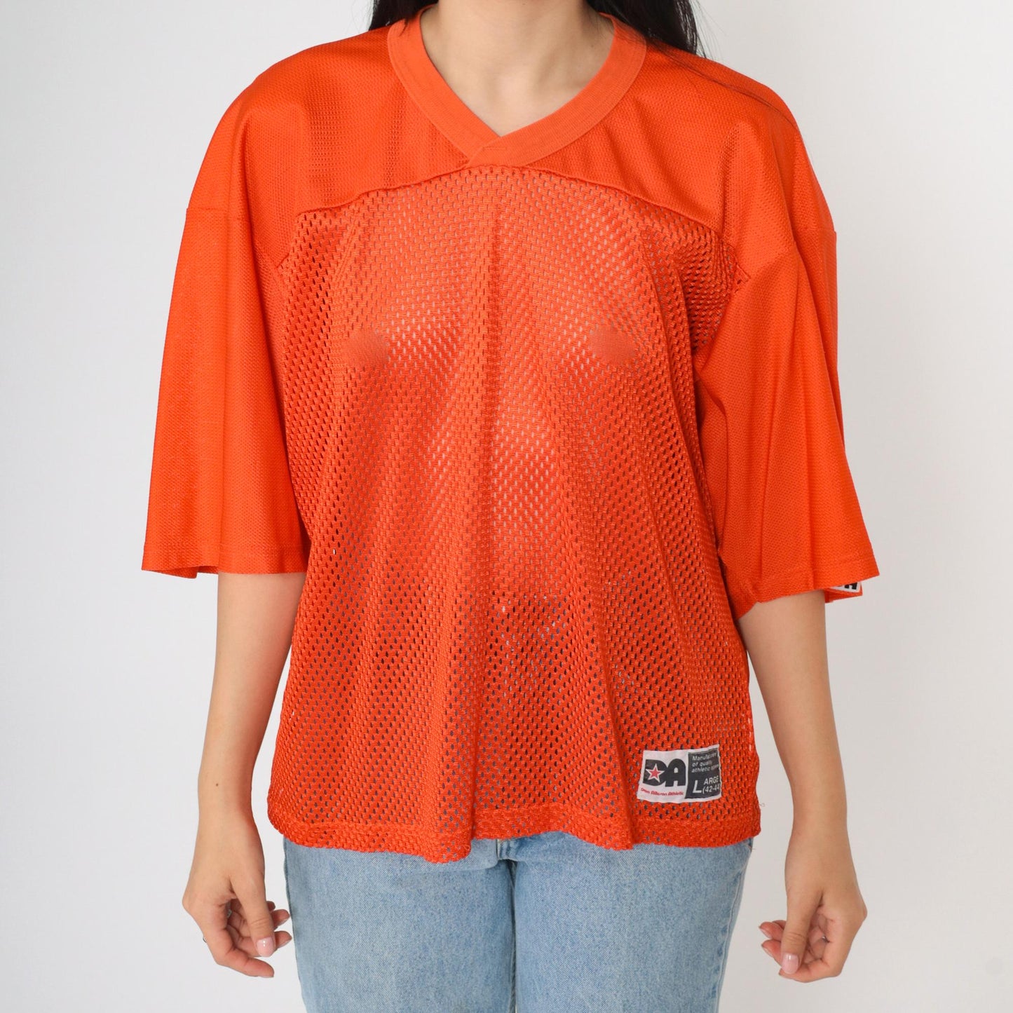 80s Don Alleson Athletic Football Jersey Orange Mesh V-Neck Large