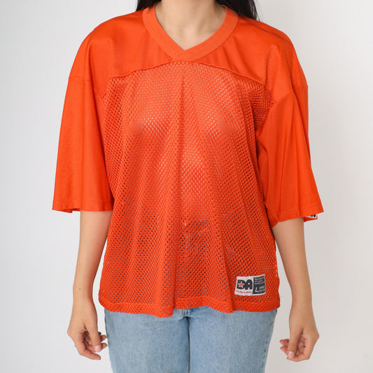 80s Don Alleson Athletic Football Jersey Orange Mesh V-Neck Large