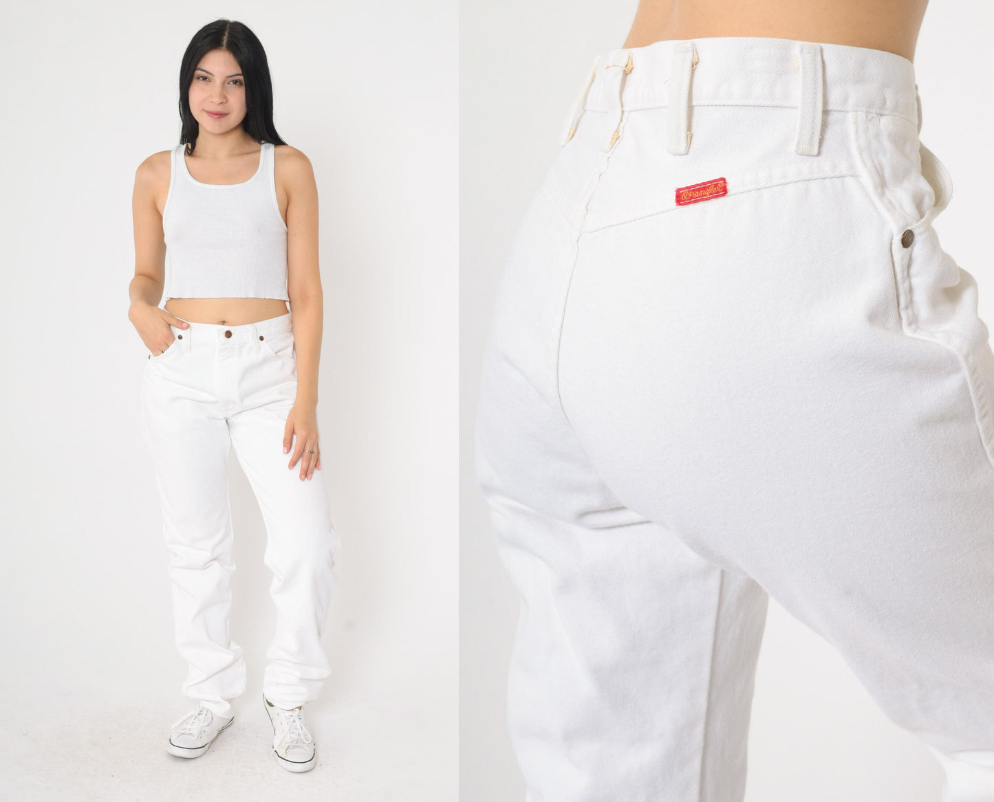 90s Wrangler White Denim High-Rise Relaxed Straight Jeans Small 28