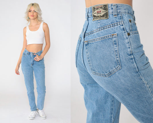 90s Express High Rise Slim Straight Jeans Blue Denim Small 3/4