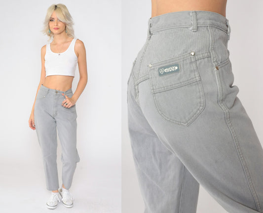 90s Gitano Grey High-Waisted Tapered Jeans Ribbed Yoke Small