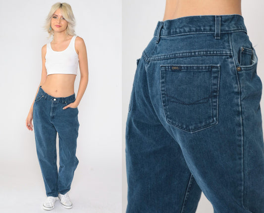 90s Chic Dark Wash High-Waisted Mom Jeans Tapered Medium