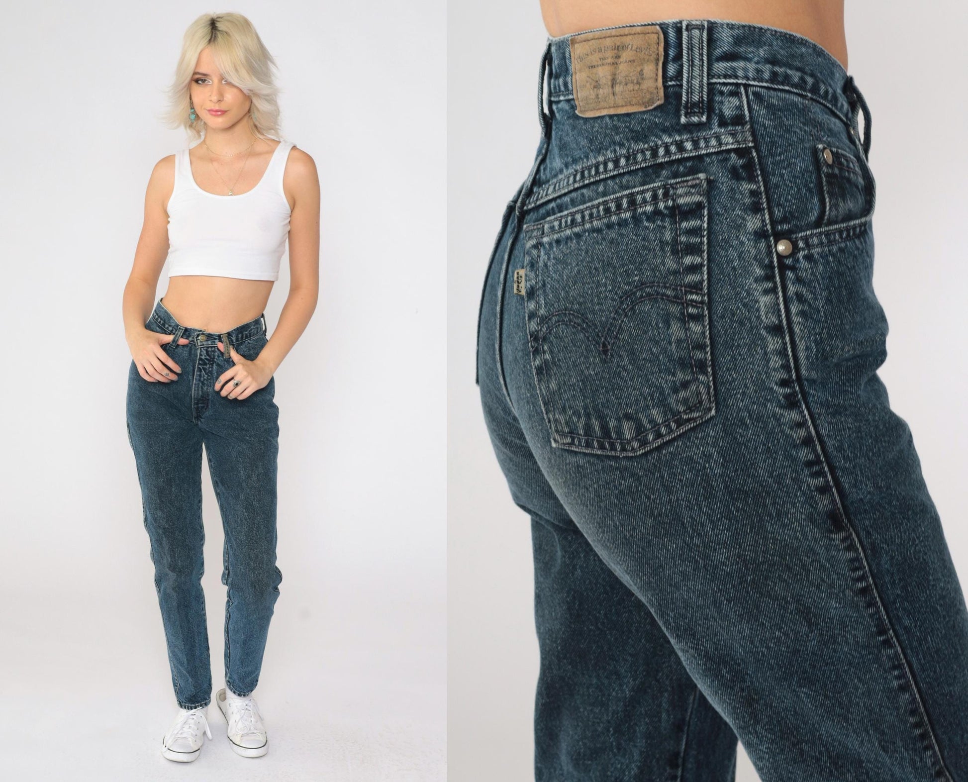 90s Levi's 900 Series High-Waist Tapered Mom Jeans Dark Blue Denim Extra Small