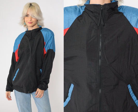 90s Copper Key Windbreaker Black Red Blue Color Block Raglan Large L
