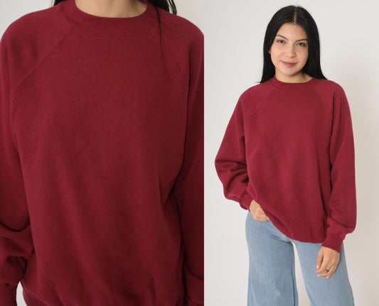90s Hanes Her Way Burgundy Crewneck Sweatshirt Raglan Sleeve Extra Large XL