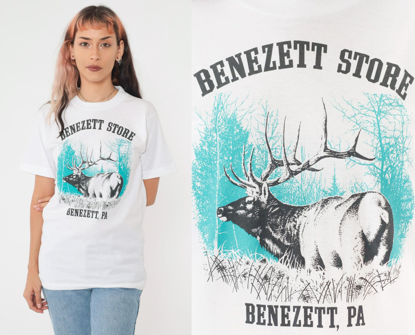 90s Benezett Store Pennsylvania Elk Graphic T-Shirt Small
