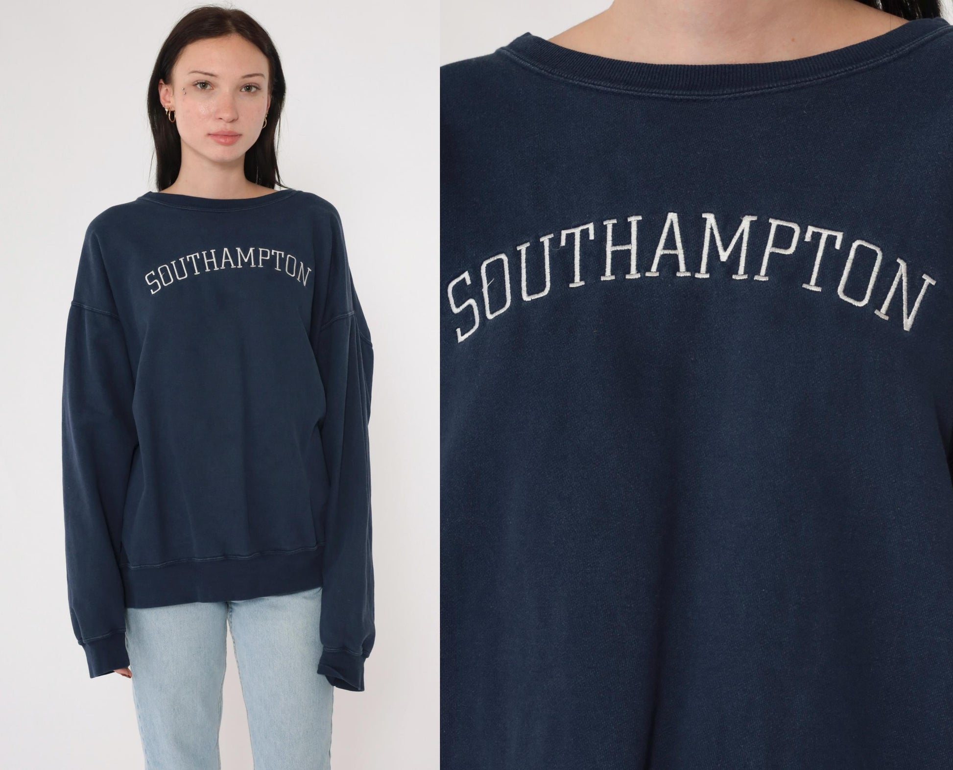 90s Southampton Hamptons Navy Embroidered Sweatshirt Crewneck Large L
