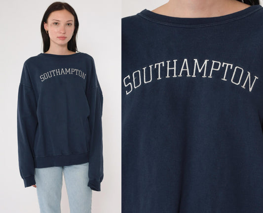 90s Southampton Hamptons Navy Embroidered Sweatshirt Crewneck Large L