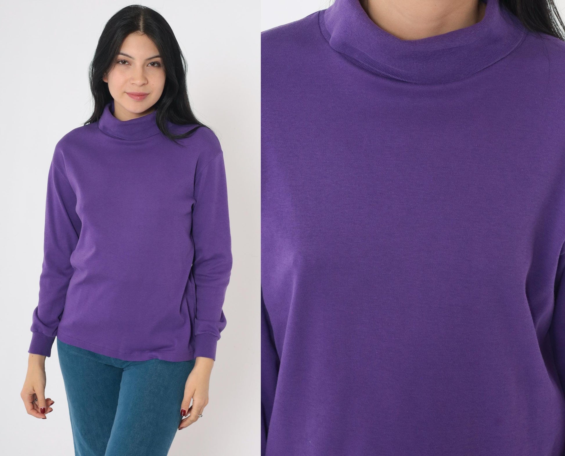 90s Woolrich Woman Purple Turtleneck Long Sleeve Cotton Top Medium