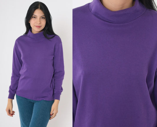 90s Woolrich Woman Purple Turtleneck Long Sleeve Cotton Top Medium