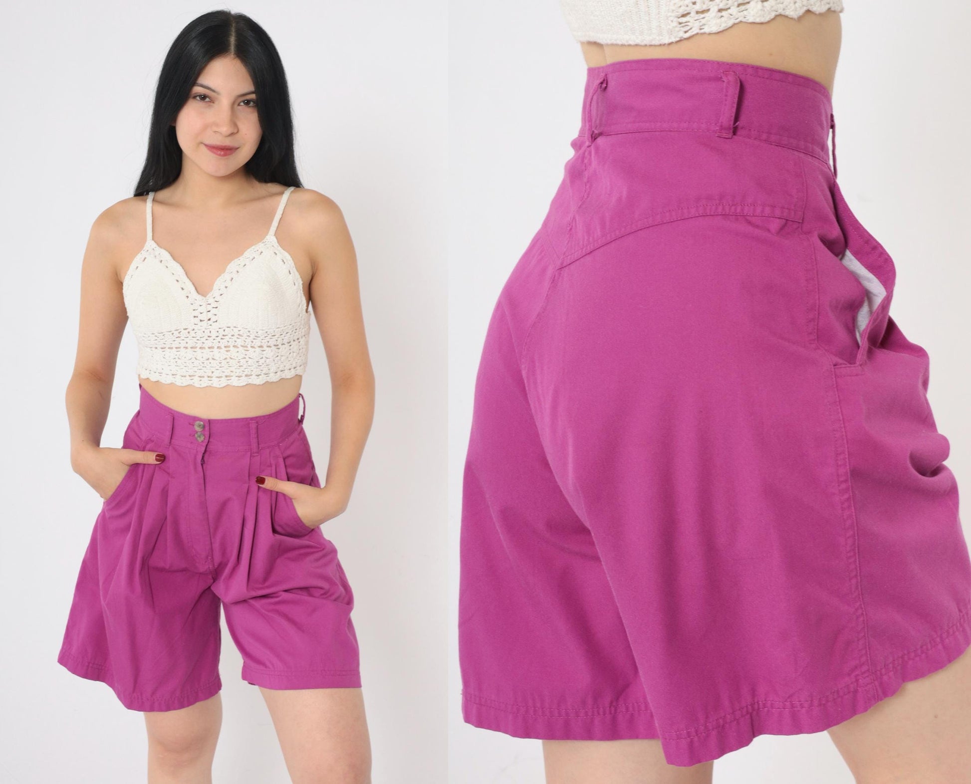 90s Purple Pleated High-Waist Shorts Extra Small XS