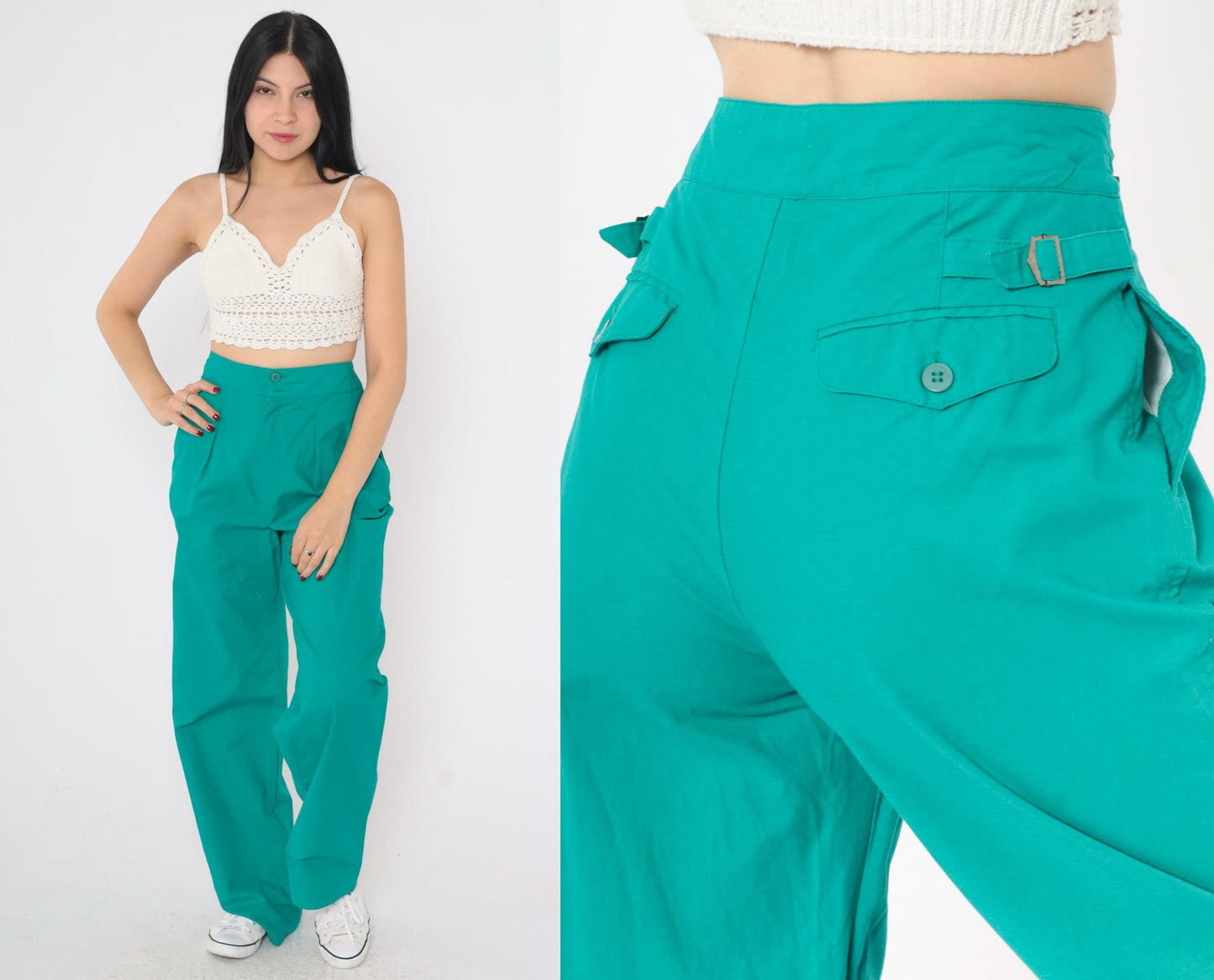 90s Jones New York Teal Pleated High-Waist Trousers Straight Leg Medium