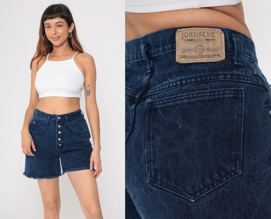 90s Jordache Dark Wash Denim Cutoff Shorts High Waisted Button Fly Medium