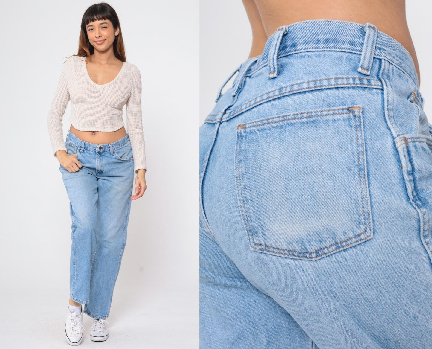 90s High Rise Straight Leg Jeans Faded Blue Denim Men's Medium