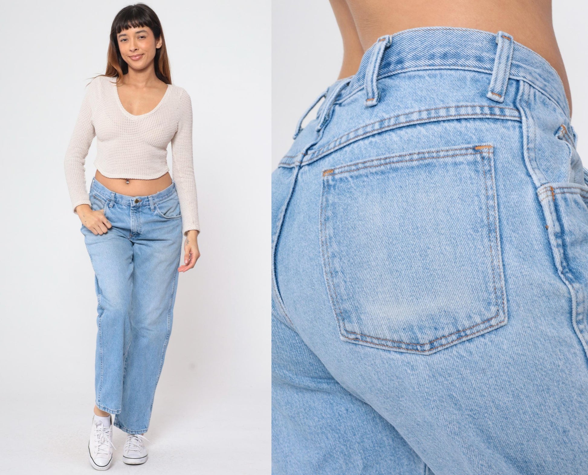 90s High Rise Straight Leg Jeans Faded Blue Denim Men's Medium