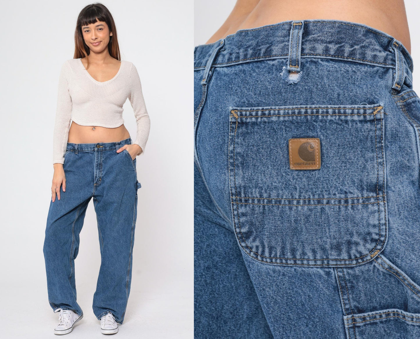 90s Carhartt Straight Leg Denim Jeans Blue Workwear Utility 36x30