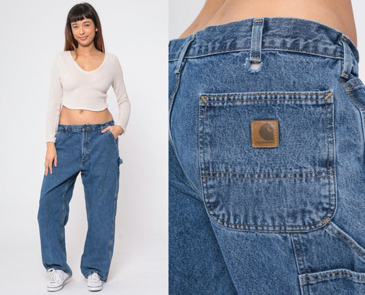 90s Carhartt Straight Leg Denim Jeans Blue Workwear Utility 36x30