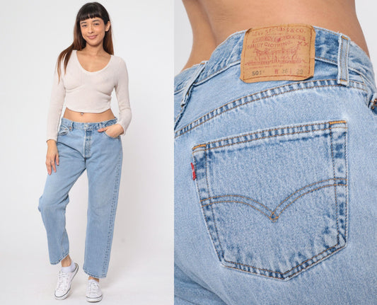 90s Levi's 501 Straight Leg Jeans High Rise Button Fly Blue Denim 36x29