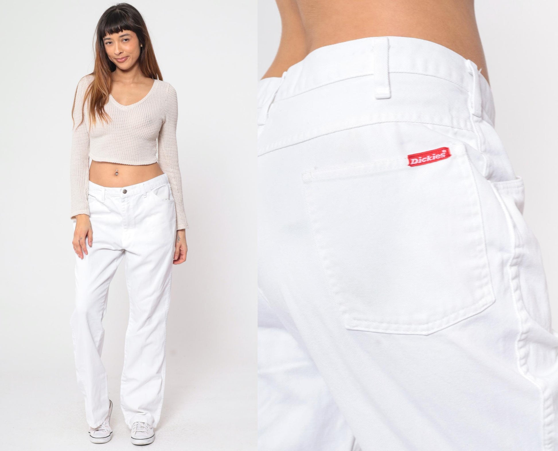 Dickies White Denim Jeans High Rise Straight Leg Y2K Workwear 35x34