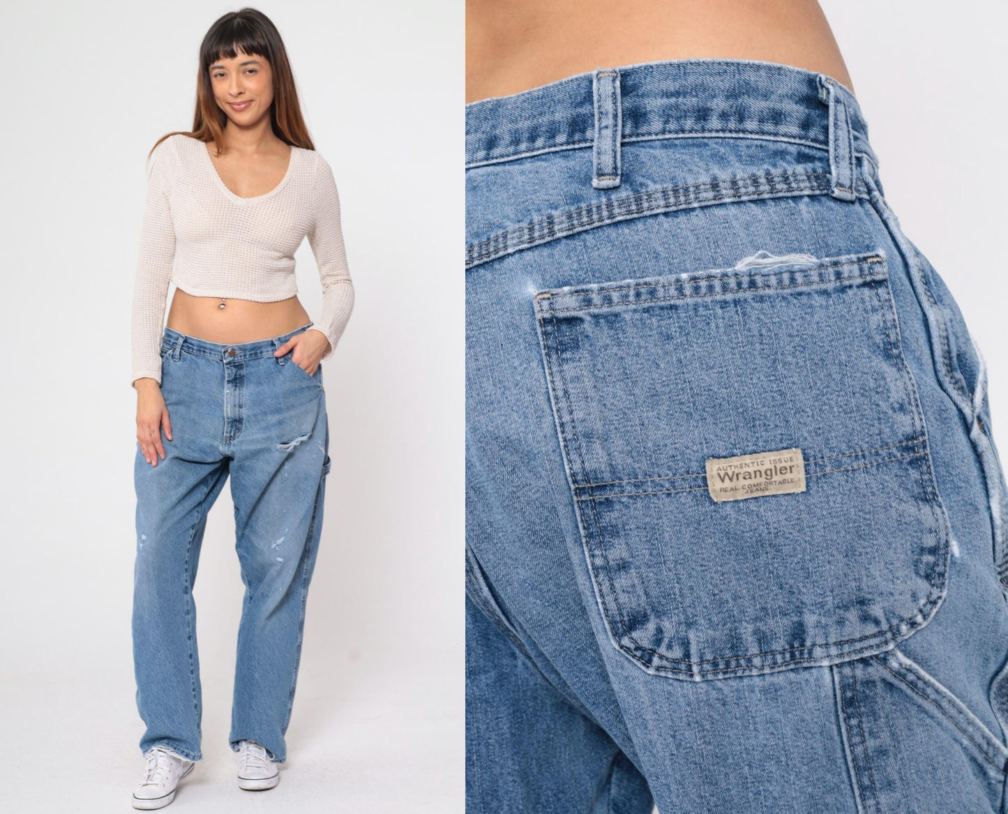 00s Wrangler Y2K High Rise Straight Leg Jeans Hammer Loop Faded Blue 36x30