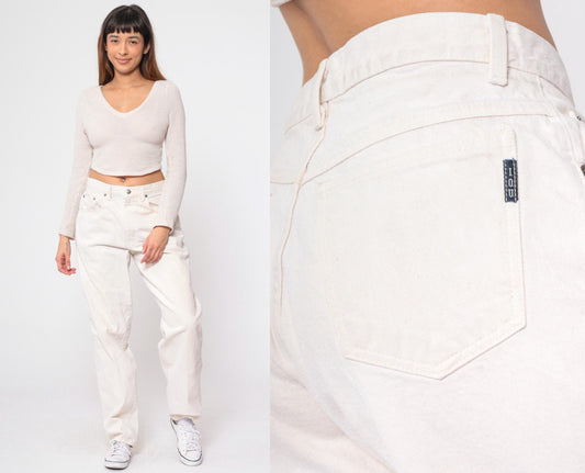 90s I.O.U White Denim Jeans High Waist Straight Leg 33/32