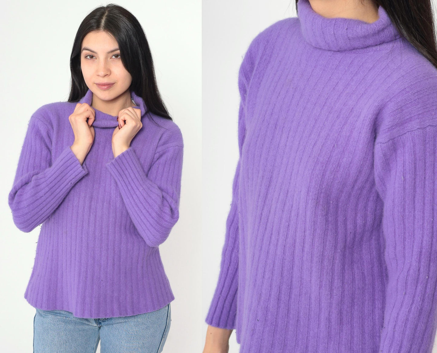 90s Valerie Stevens Lavender Angora Wool Turtleneck Sweater Medium M