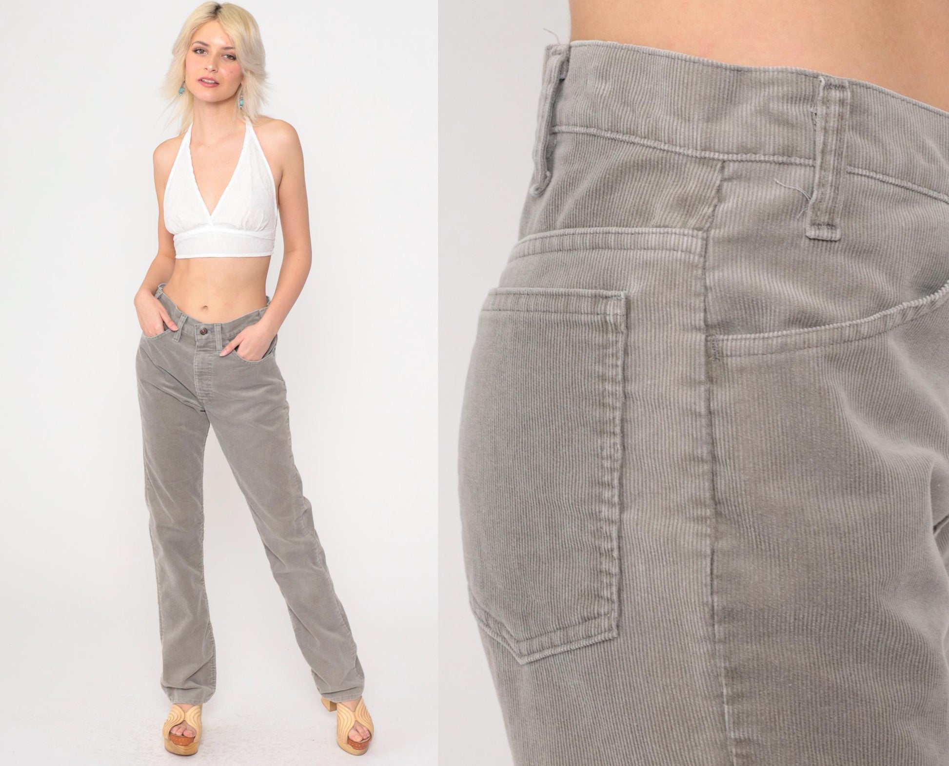 80s Levi's Grey Corduroy High-Rise Straight-Leg Pants Medium