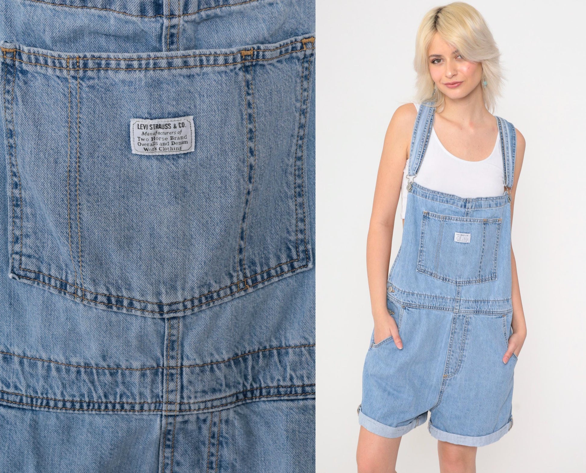 Levi's Denim Overall Shorts Blue Suspender Bib Shortalls Extra Large XXL