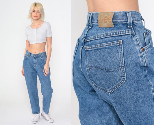 90s Lee High Waist Straight Leg Jeans Blue Denim Small