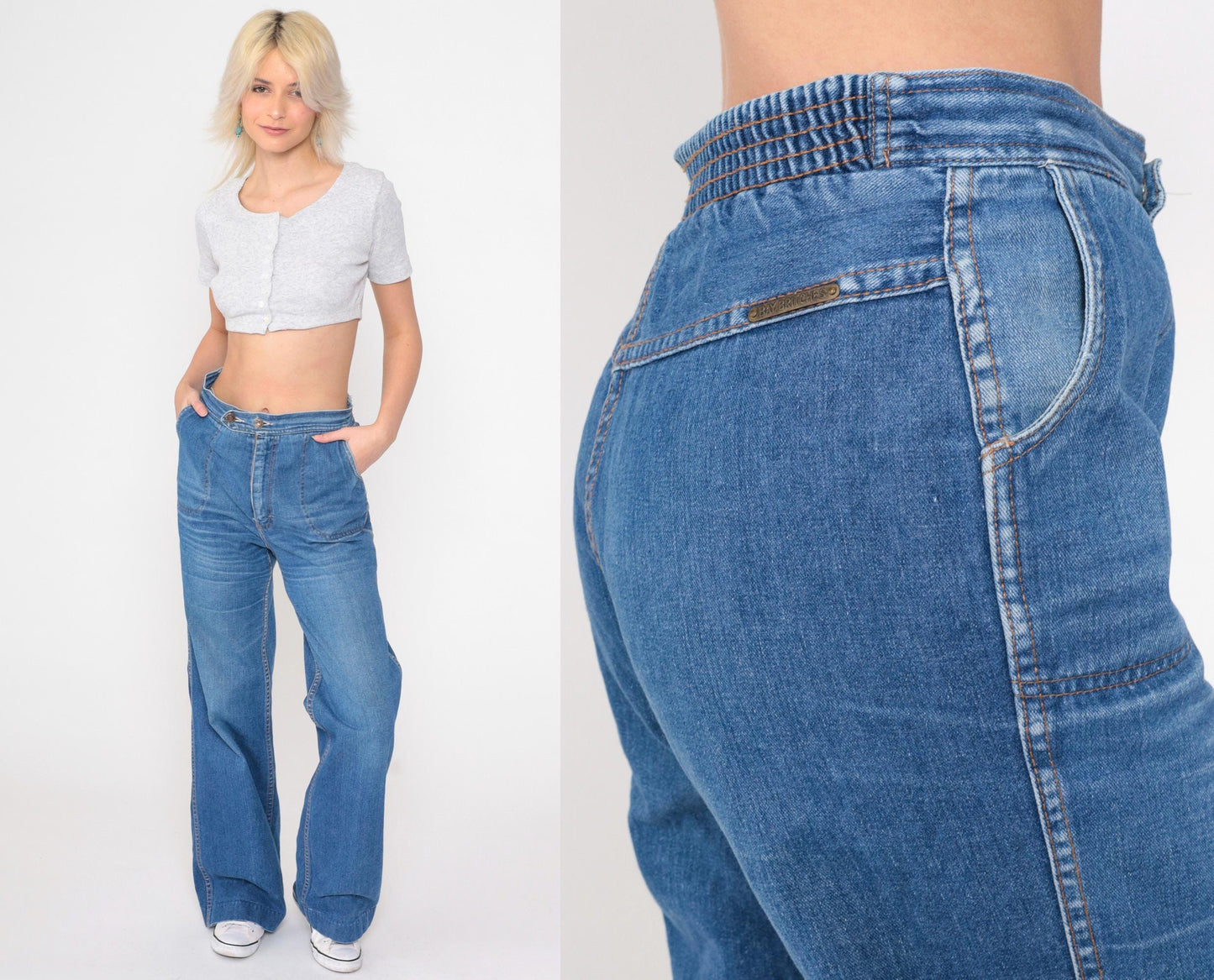 80s Bay Britches High Rise Straight Leg Jeans Faded Blue Denim Medium