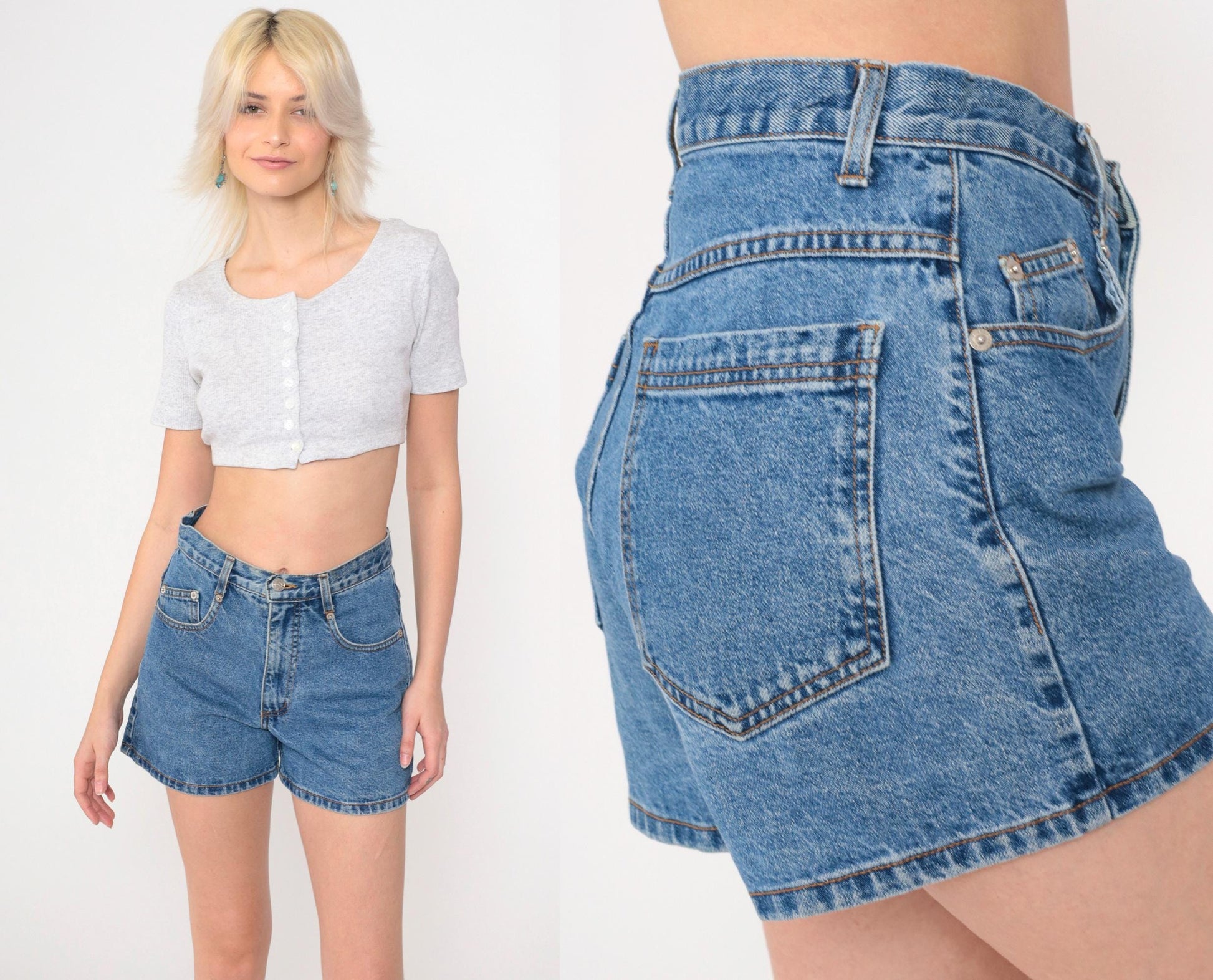90s High-Waisted Denim Shorts Blue Jean Shorts Cotton Small 6