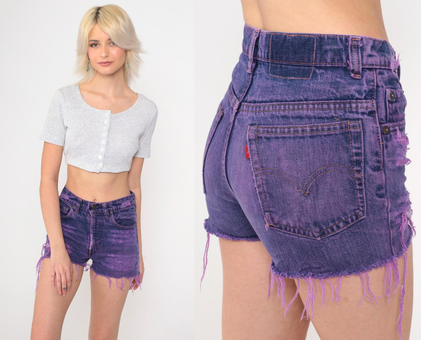 Y2K Levi's Purple Overdyed Cutoff Shorts High Rise Distressed Extra Small