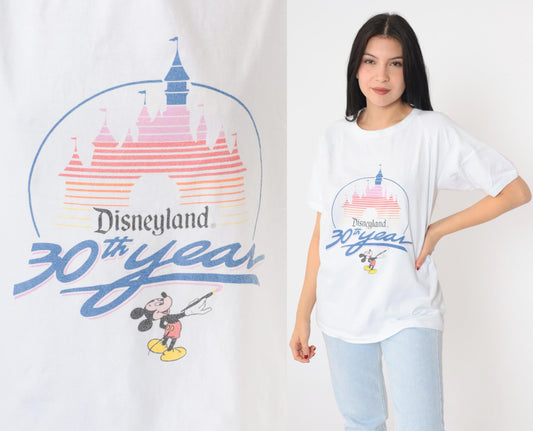 1985 Disneyland 30th Anniversary Mickey Mouse T-Shirt White Raglan Medium
