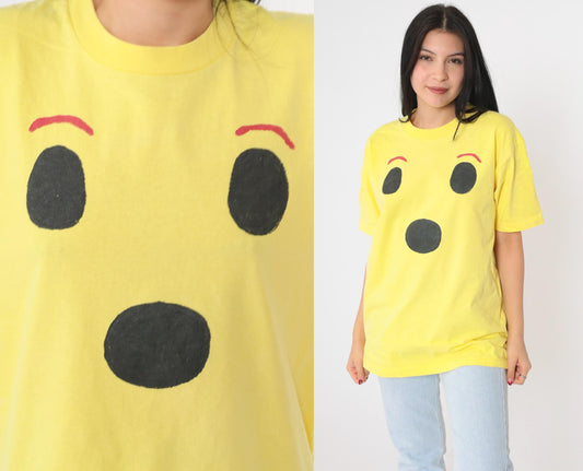 90s Pro Club Surprised Face Graphic Tee Yellow Cotton Crewneck Large