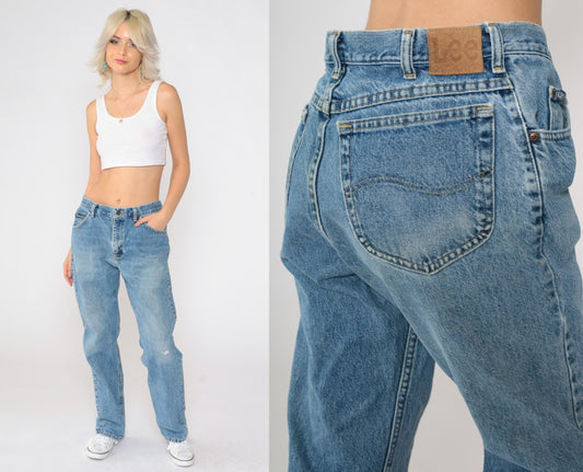 90s Lee High Waist Straight Leg Jeans Blue Denim Large