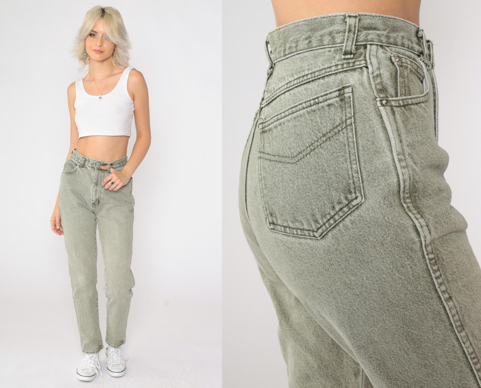 90s Jordache Olive Green High-Waisted Tapered Jeans Small S
