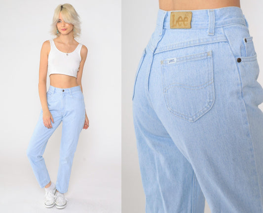 90s Lee High-Waist Tapered Jeans Light Wash Denim Medium