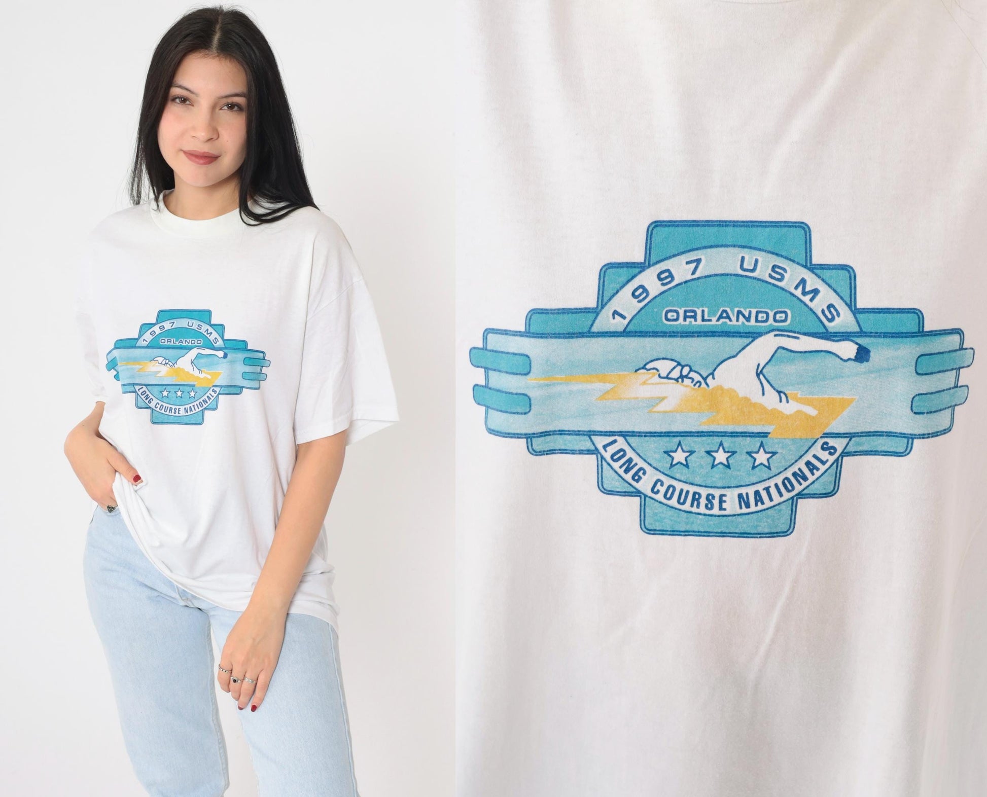 1997 USMS Long Course Nationals Orlando Graphic T-Shirt White Large