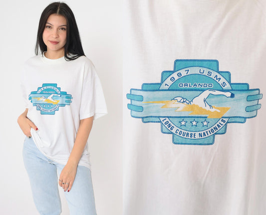 1997 USMS Long Course Nationals Orlando Graphic T-Shirt White Large