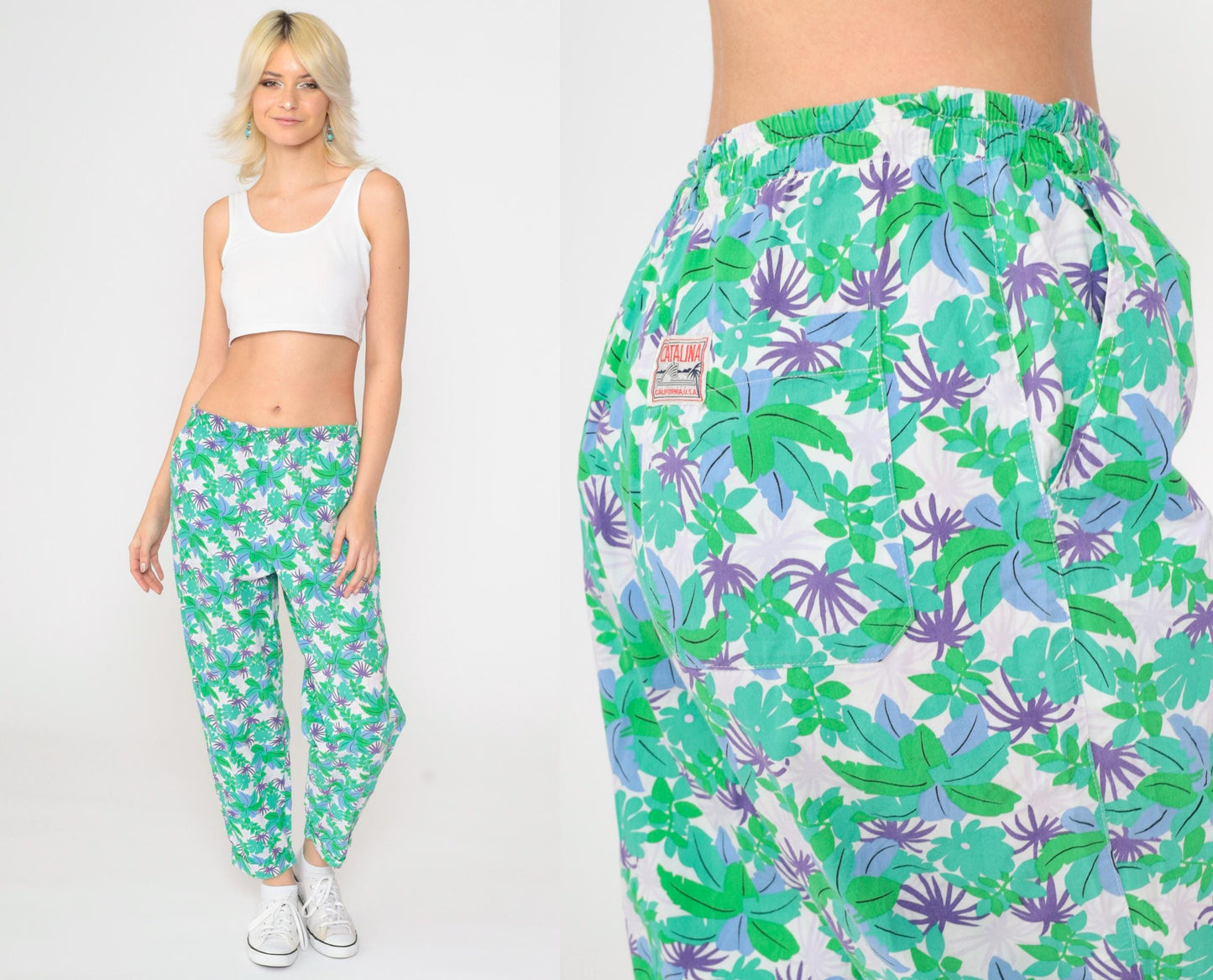 90s Catalina Tropical Floral High-Waist Tapered Pants Small Medium