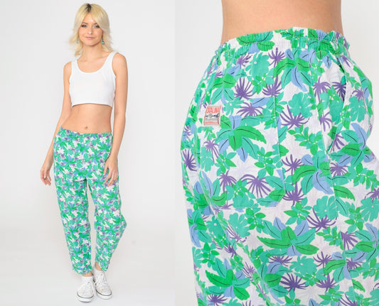 90s Catalina Tropical Floral High-Waist Tapered Pants Small Medium