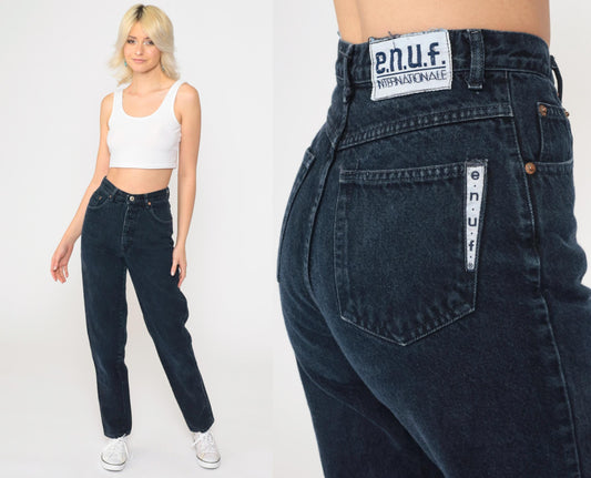90s Enuf Black Denim Mom Jeans High Rise Tapered Extra Small XS