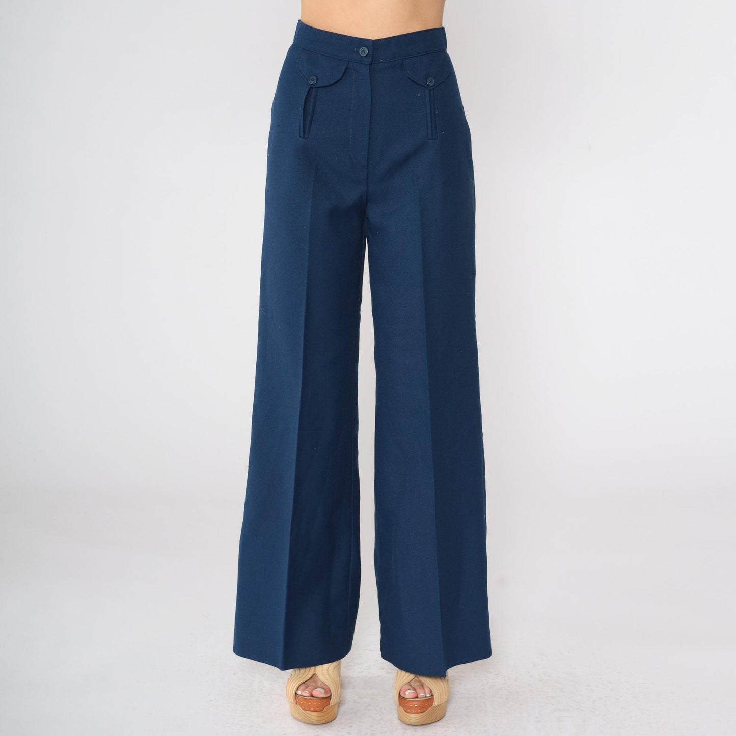 70s Navy Bell Bottom Pants High Waist Vintage Tomboy of California Extra Small