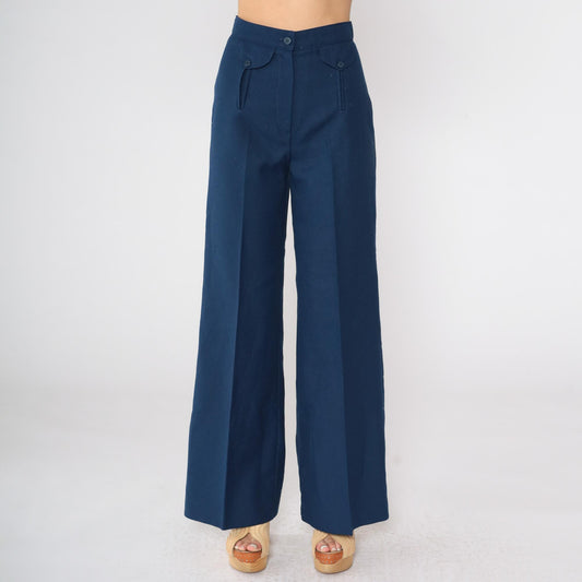 70s Navy Bell Bottom Pants High Waist Vintage Tomboy of California Extra Small