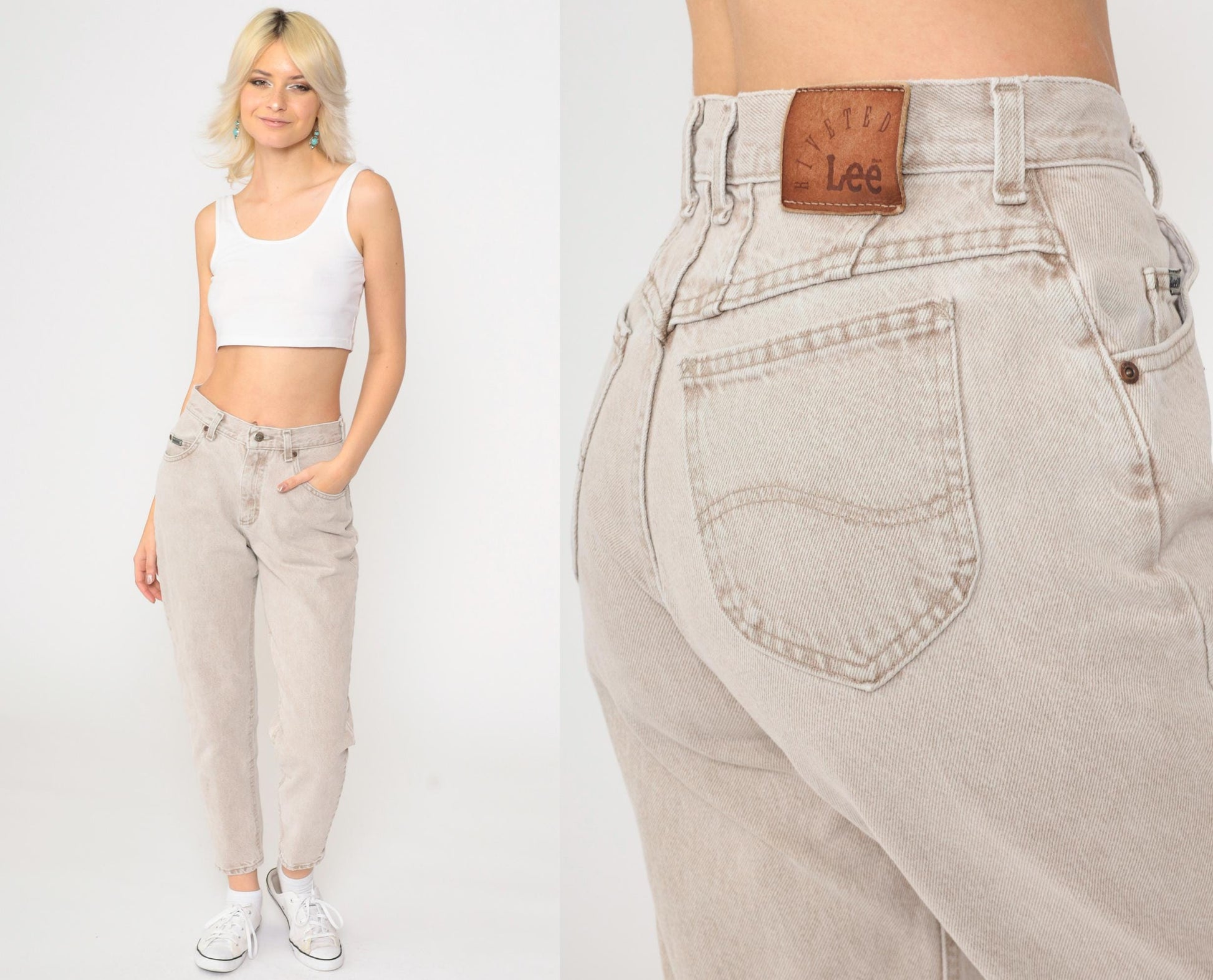 90s Lee High Waist Tapered Jeans Light Brown Denim Small