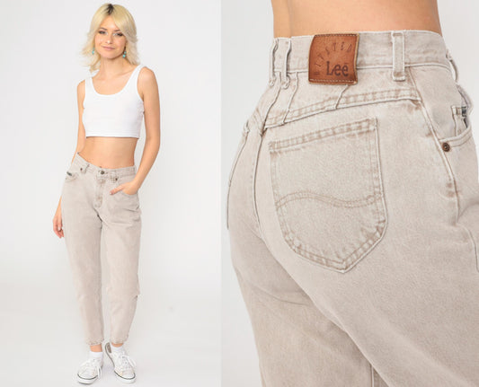 90s Lee High Waist Tapered Jeans Light Brown Denim Small