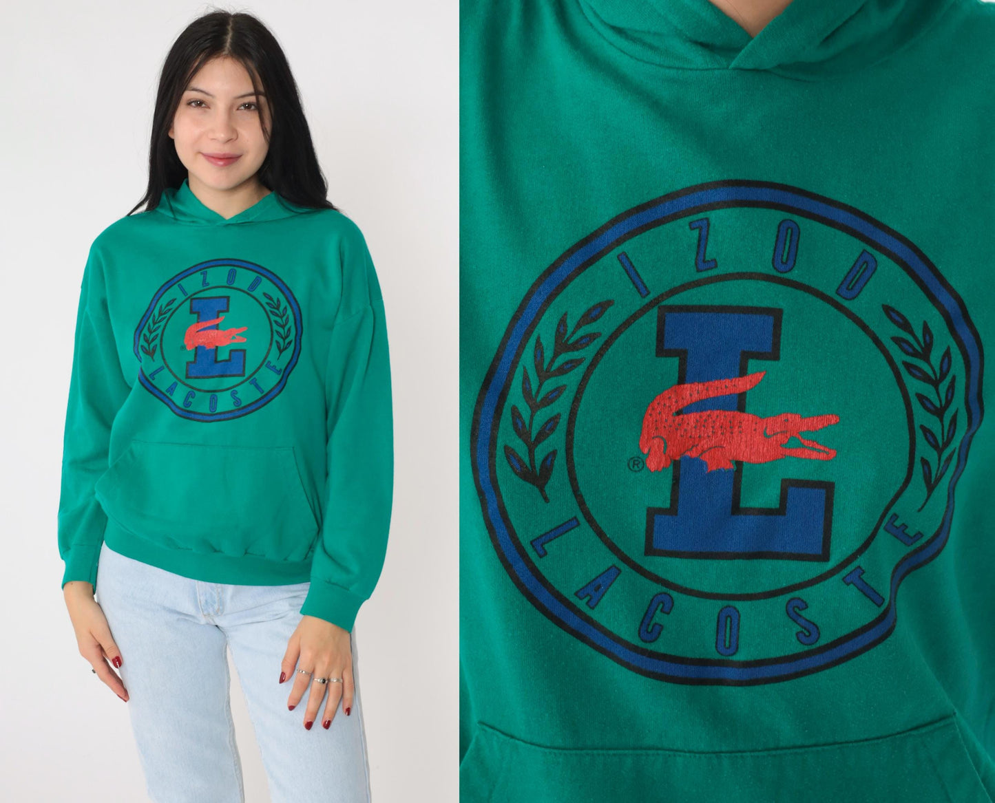 90s Izod Lacoste Green Hoodie Sweatshirt Small